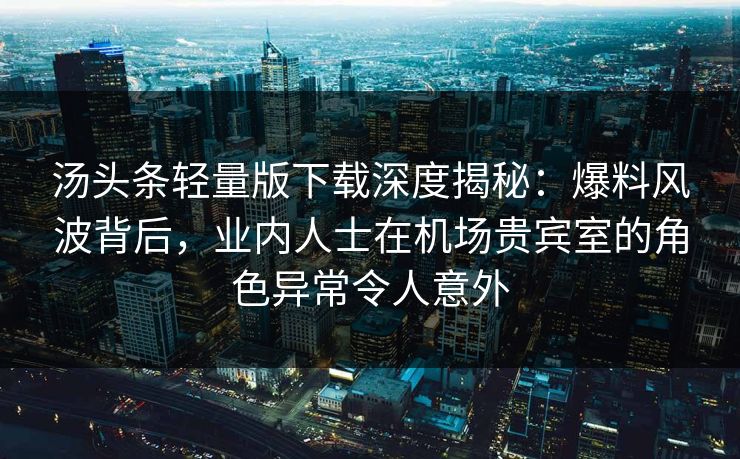 汤头条轻量版下载深度揭秘：爆料风波背后，业内人士在机场贵宾室的角色异常令人意外